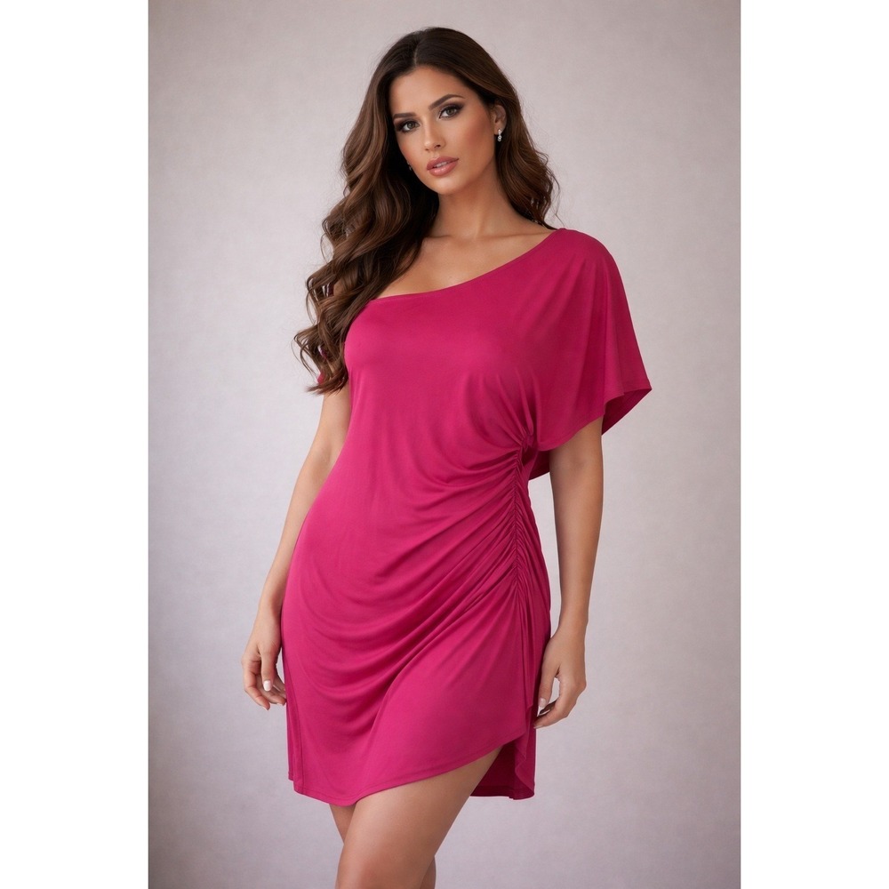 Trina Turk Fuchsia Pink One Shoulder Ruched Mini Dress Size 4 Cocktail Party